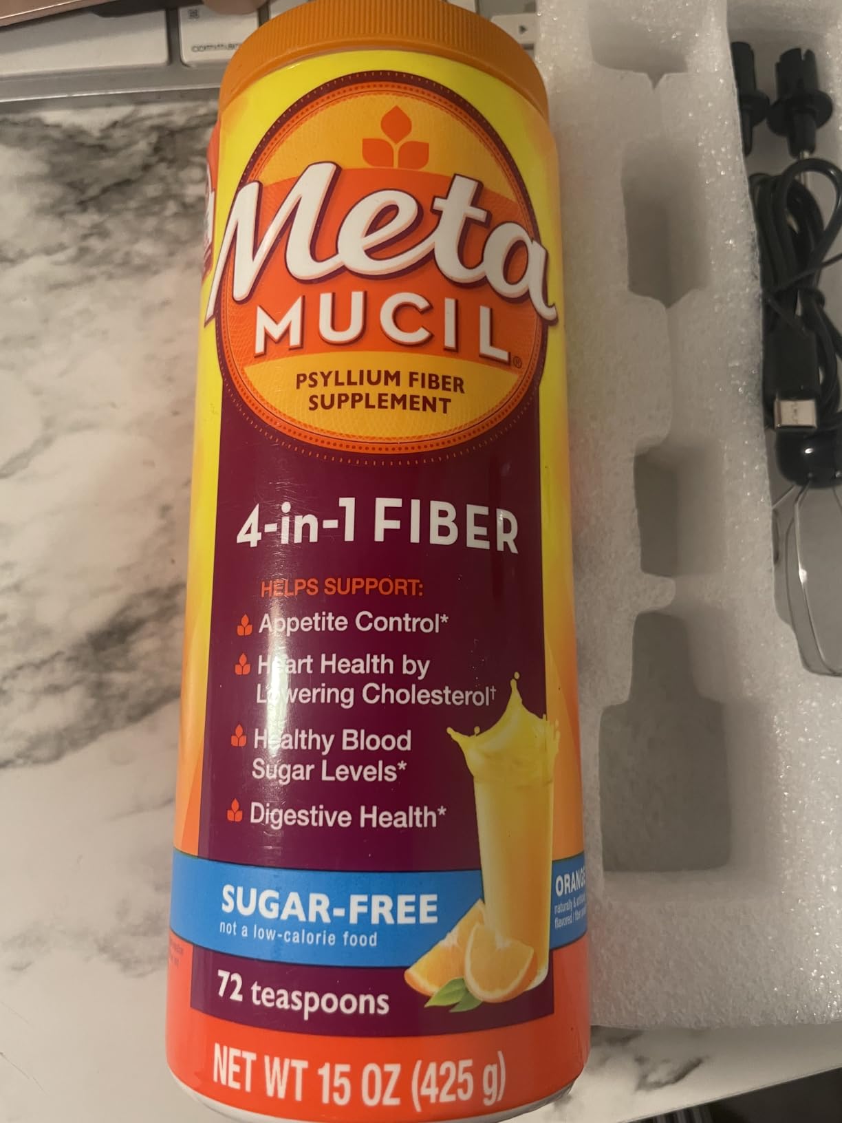 Metamucil 4-in-1 Psyllium Husk GLP-1 Friendly Fiber Supplement, Sugar-Free, 72 teaspoons, Orange Flavored, Daily Fiber Powder for Digestive Health, made with Plant-Based Psyllium Husk Fiber customer photo 1