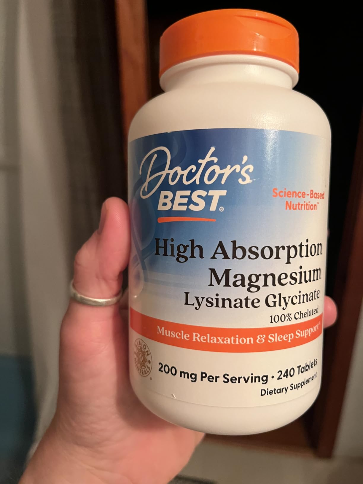 Doctor's Best High Absorption Magnesium Glycinate Lysinate, 240 Count | Supplement for Sleep Support, Chelated Magnesium Tablets for Women & Men, 200mg per Serving, Calm & Relaxation Support, Vegan customer photo 1