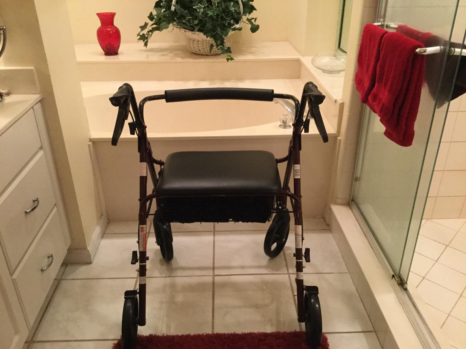 Medline Large Extra Wide Aluminum Bariatric Rollator Walker with Seat, Burgundy, 400 lb. Weight Capacity, Foldable, Under Seat Storage, 8