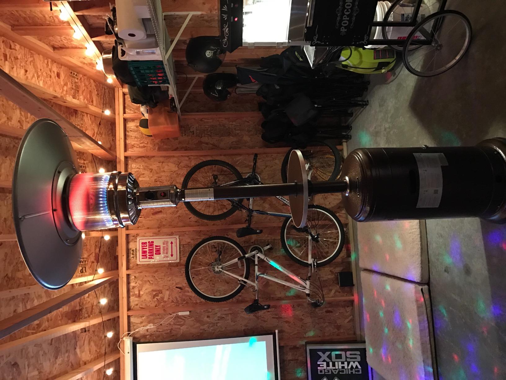 AZ Patio Outdoor Propane Gas Patio Heater, 48K BTU's, Open Door Design, Adjustable Table, Single pole, Weight Bladder Included, Regulator and Hose, Hammered Bronze Finish customer photo 1