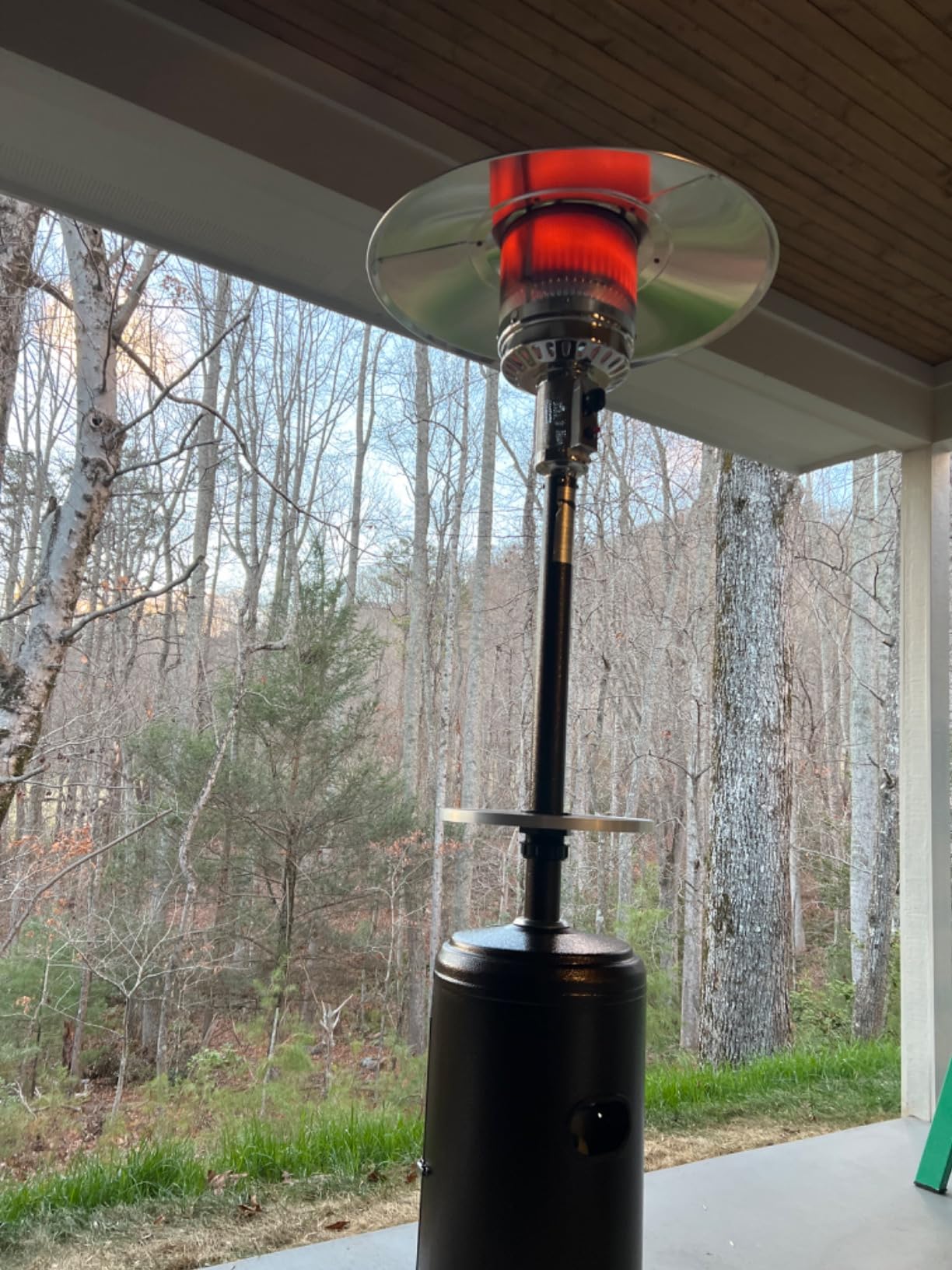 AZ Patio Outdoor Propane Gas Patio Heater, 48K BTU's, Open Door Design, Adjustable Table, Single pole, Weight Bladder Included, Regulator and Hose, Hammered Bronze Finish customer photo 2
