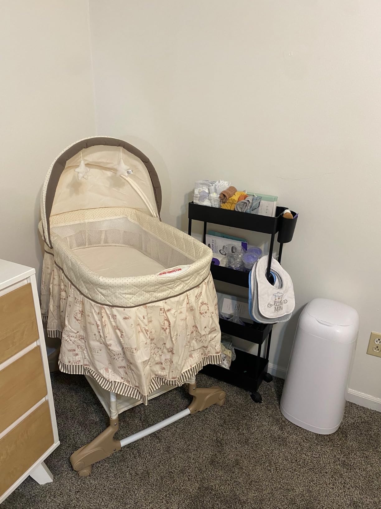 Delta Children Portable Rocking Bassinet for Newborns Bedside Sleeper Crib with Gentle Vibrations, Nightlight, Soothing Music, Adjustable Canopy, Plush Toys, Storage Basket customer photo 1