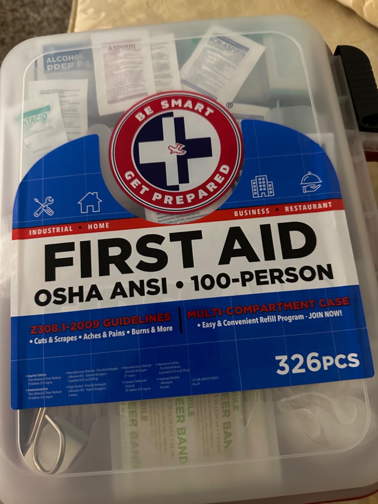 Be Smart Get Prepared First Aid Kit Hard Red Case 326 Pieces Exceeds OSHA and ANSI Guidelines 100 People - Office, Home, Car, School, Emergency, Survival, Camping, Hunting and Sports customer photo 2