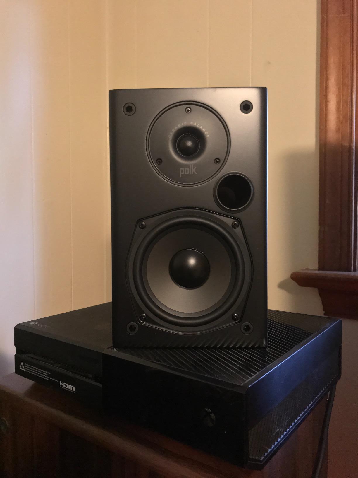 Polk Audio T15 100 Watt Home Theater Bookshelf Speakers, Black, 1 Pair - Compact Size, Hi-Res Surround Audio with Deep Bass Response, Dolby and DTS Surround, Wall-Mountable customer photo 2