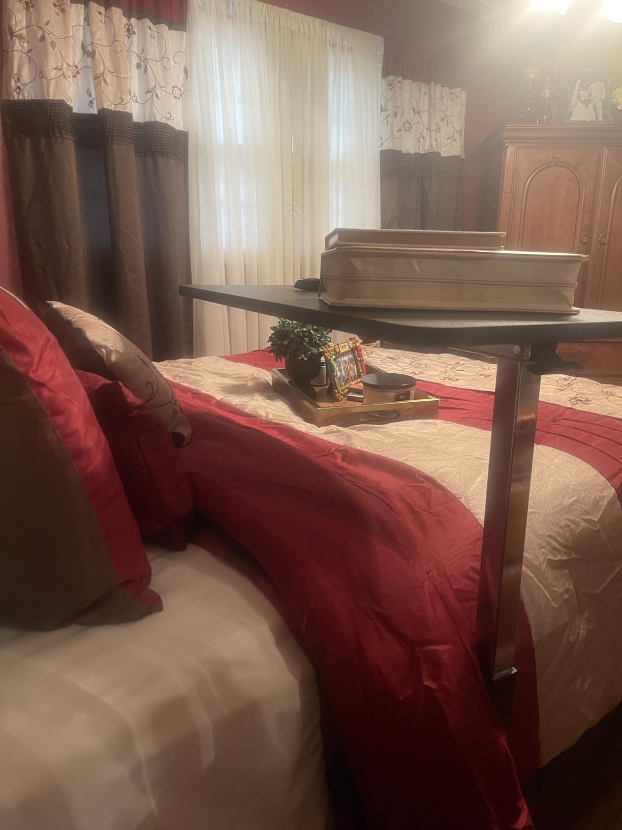 Drive Medical Overbed Table with Wheels, Woodgrain Top, Silver Vein | Overbed Table with Wheels Offers Secure Height Adjustment and Smooth Rolling Design for Everyday Comfort customer photo 1