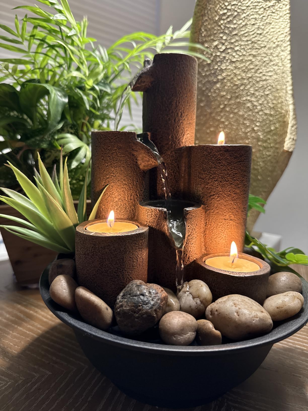 Alpine Corporation WCT202 Indoor Tabletop Tiered Water Fountain Featuring 3 Candles for Desktop and Table, 11 Inch, Brown customer photo 1