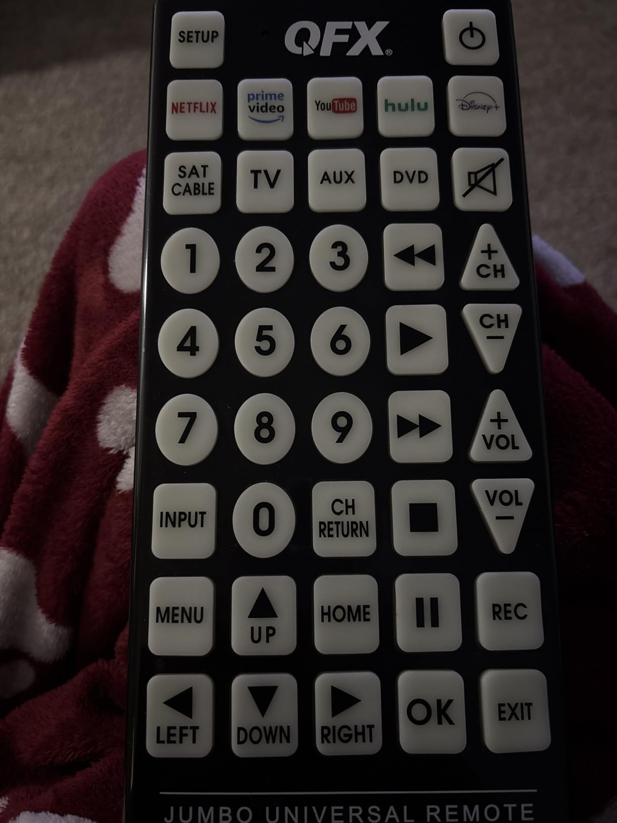 QFX REM-115 8 in 1 Large Jumbo Universal Remote Control for RCA, Sony, Philips, Samsung, GE, Zenith, Panasonic, Sharp, Toshiba, Daewoo, Hitachi, Sanyo, LG, JVC, Mitsubishi, Emerson, Magnavox | Compatible with Philips, LG, Panasonic, Toshiba & Many More, Controls TV, 3DTV, HDTV, DVD & Bluray, Glow in the Dark Buttons customer photo 1