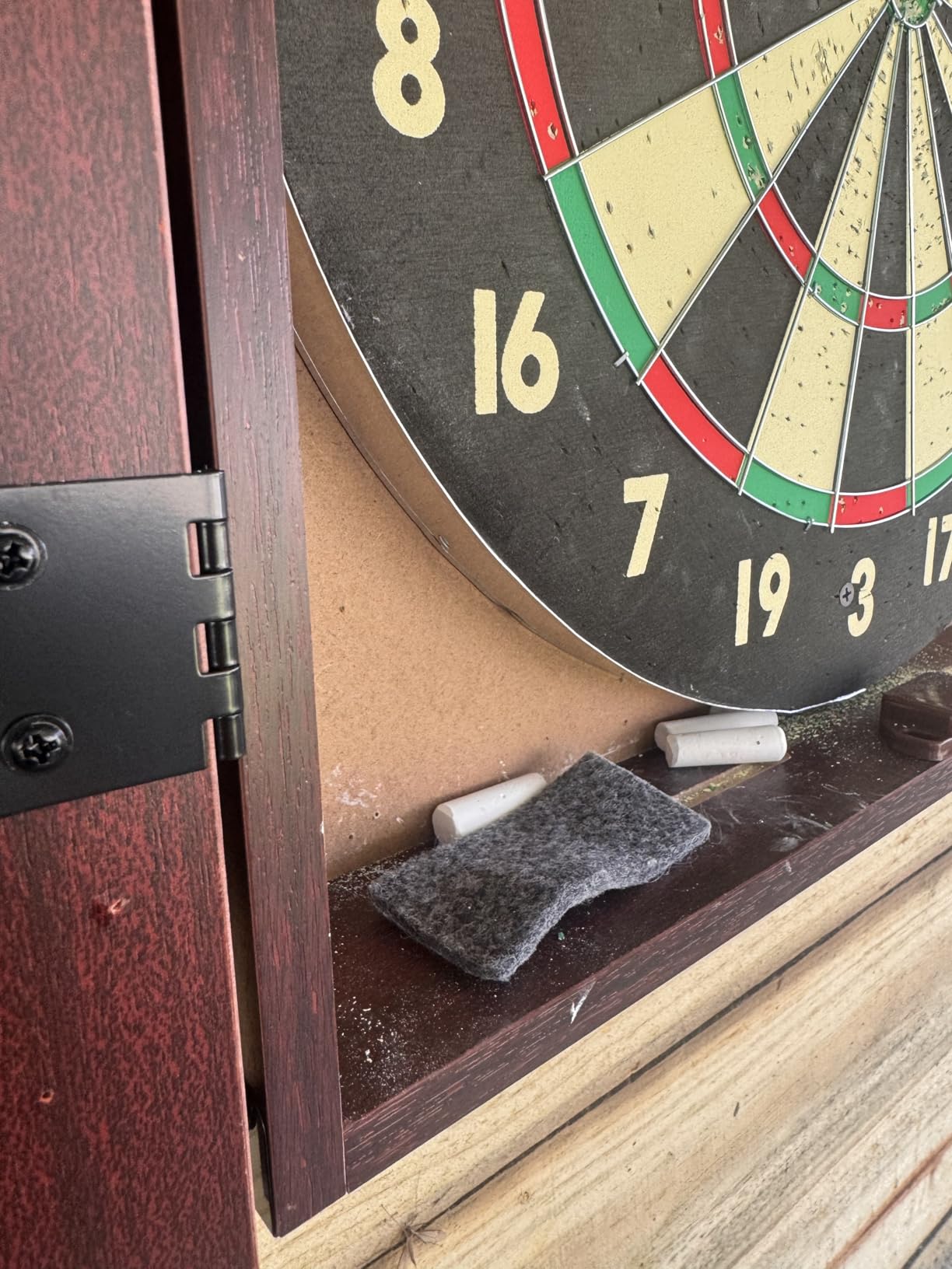 Dart Board Cabinet Set with 18-inch Dartboard, 6 Steel-Tip Darts, and Chalkboard Scoring for Game Rooms, Man Caves, and Home Bars by Trademark Poker customer photo 1