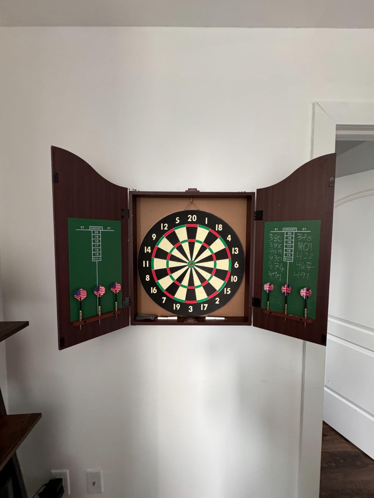 Dart Board Cabinet Set with 18-inch Dartboard, 6 Steel-Tip Darts, and Chalkboard Scoring for Game Rooms, Man Caves, and Home Bars by Trademark Poker customer photo 2