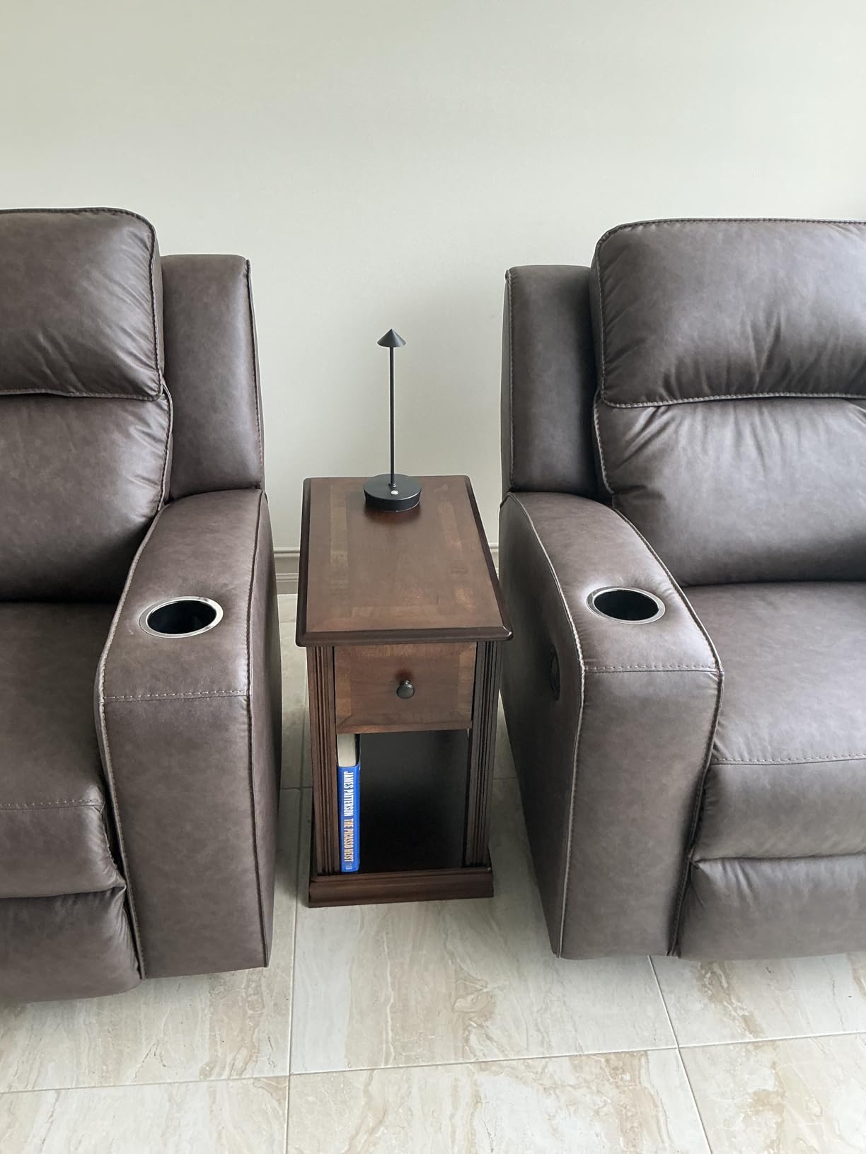 Signature Design by Ashley Breegin Narrow Chairside End Table | Rich Dark Brown Wood Veneers, Deep Storage Drawer customer photo 2