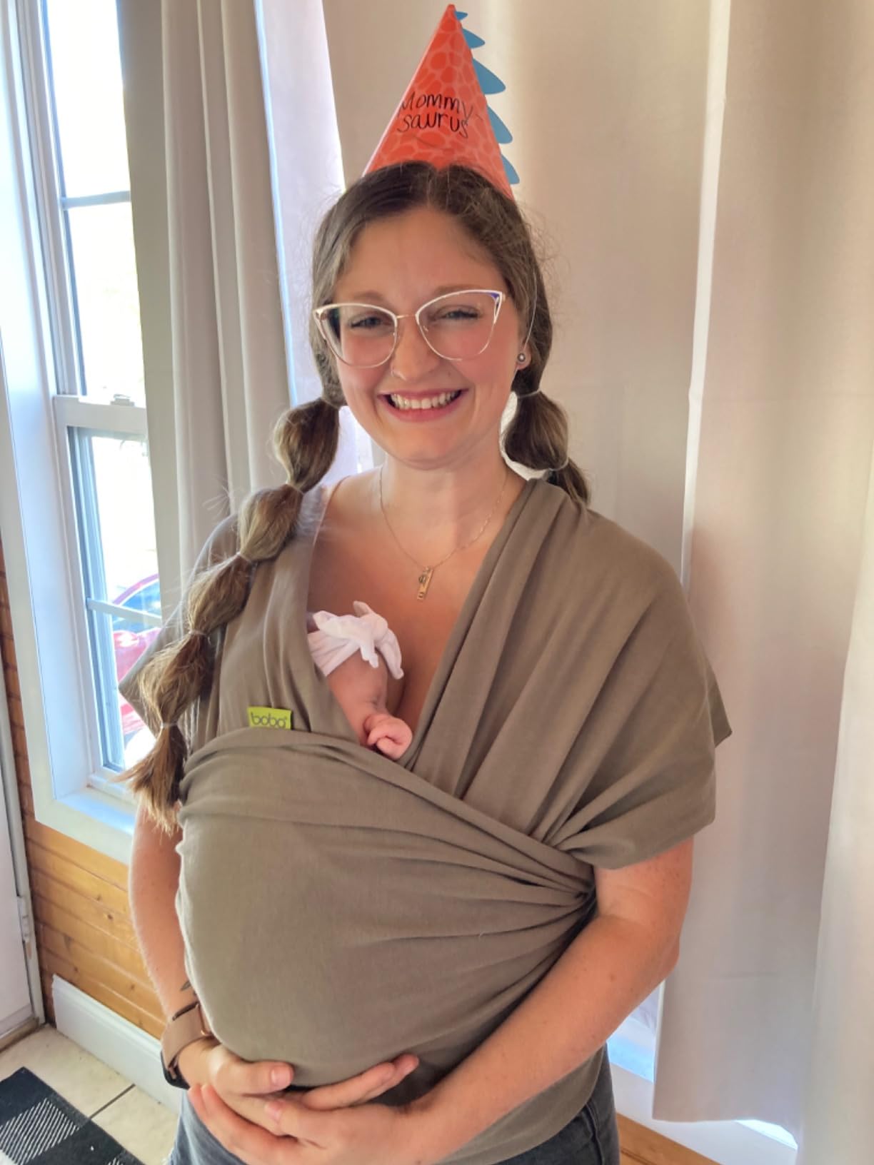 Boba Baby Wrap Carrier - Stretch Cotton Newborn Sling, Grey | Breathable, Hands-Free Babywearing Carrier Wrap; ergonomic, secure hold for newborn to toddler 7-35 lbs. customer photo 2