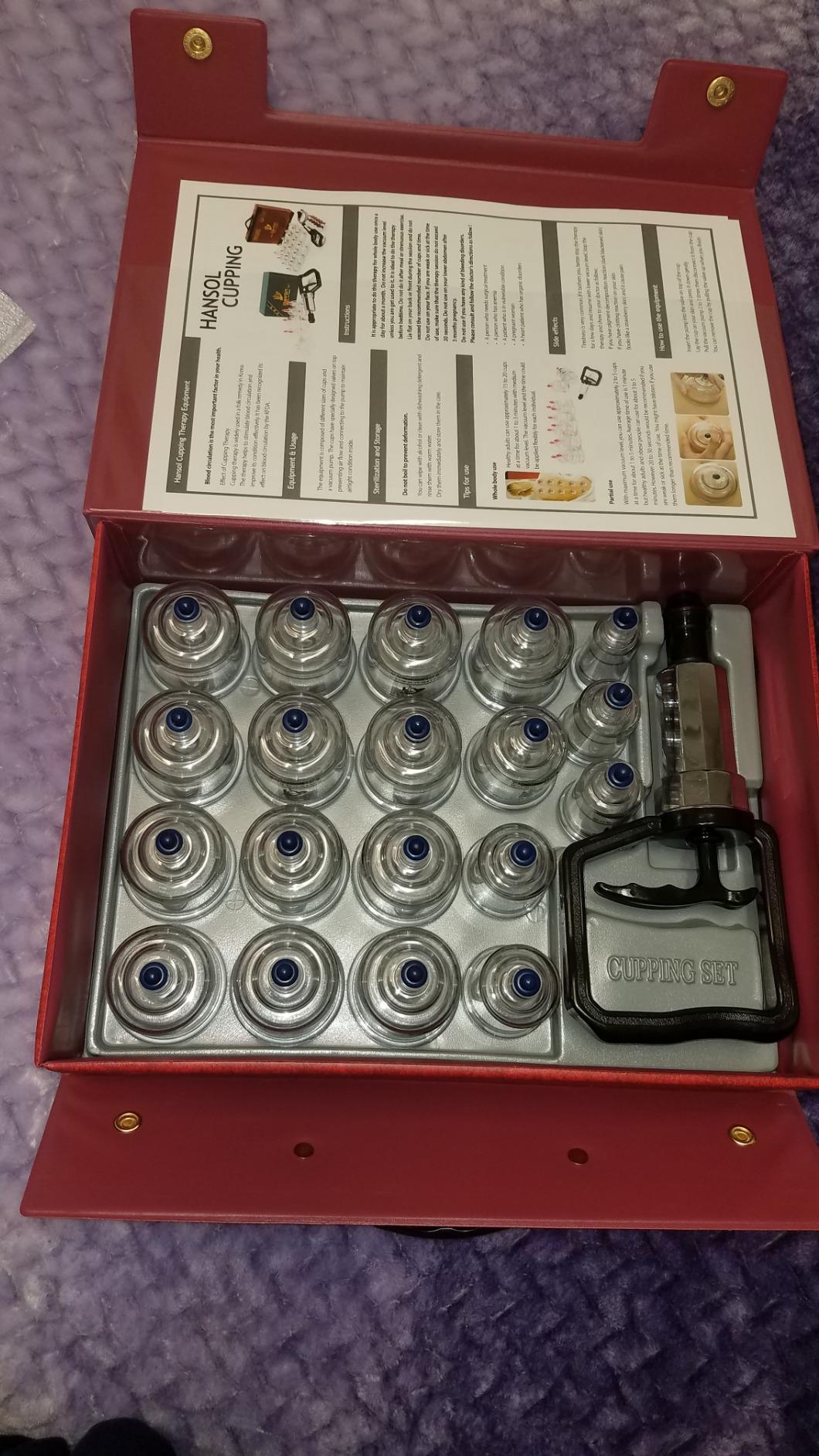 Hansol Professional Cupping Therapy Equipment Set with pumping handle 19 Cups / English Manual (Made in Korea) customer photo 1