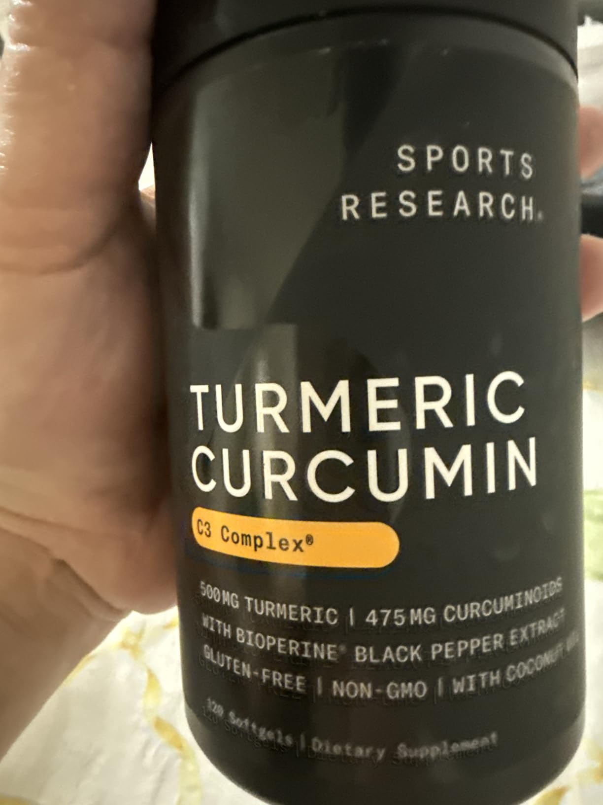 Sports Research Turmeric Curcumin w/Coconut Oil & BioPerine - 120 Softgels | Curcumin C3 Complex 500mg | Standardized 95% Active Curcuminoids | Non-GMO, Gluten-Free customer photo 1