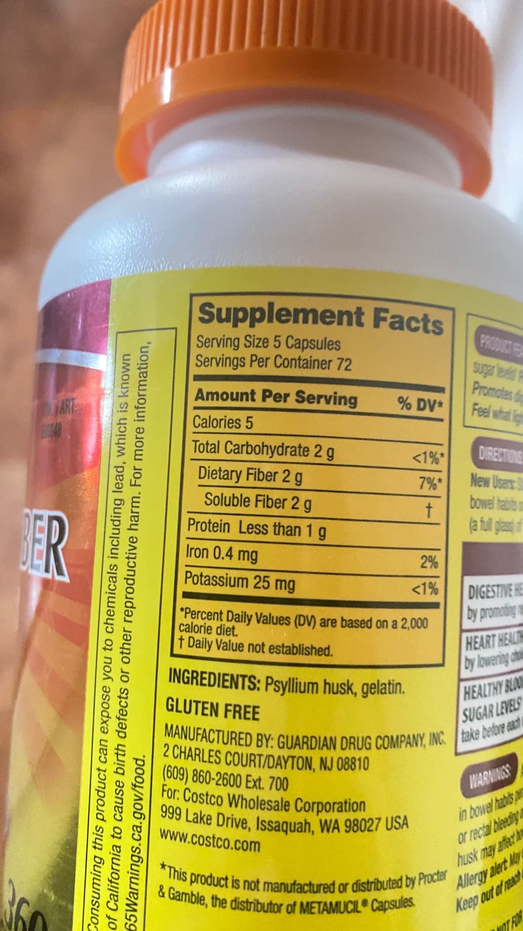 Fiber Capsules Kirkland Therapy for Regularity/Fiber Supplement, 360 capsules - Compare to the Active Ingredient in Metamucil Capsules customer photo 1