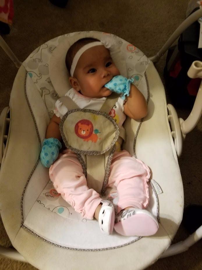 Ingenuity Soothe 'n Delight Compact Portable 6-Speed Plush Baby Swing with Music, Folds Easy, 0-9 Months 6-20 lbs (Cozy Kingdom) customer photo 2