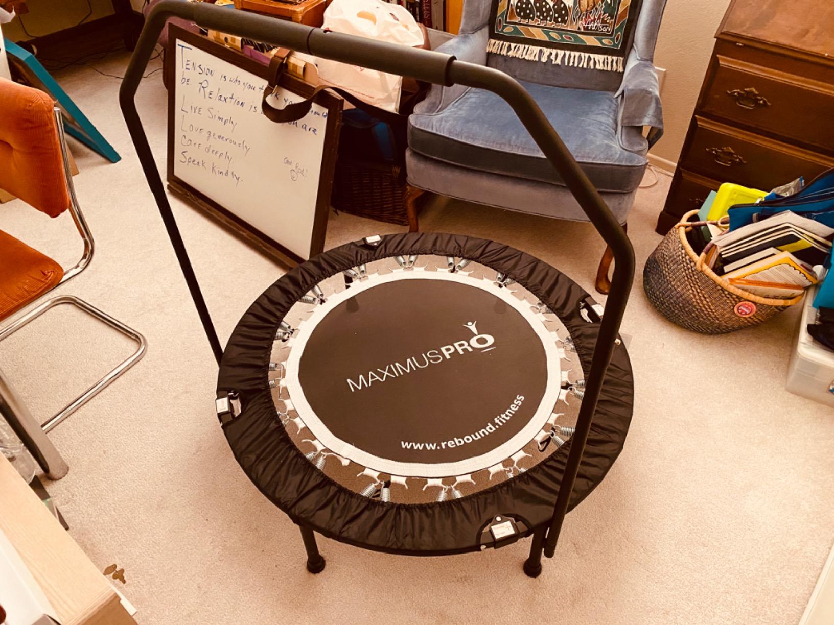 Maximus PRO Folding Rebounder Fitness Trampoline | Voted #1 Indoor Mini Exercise Trampoline for Adults with Bar | Best Home Gym for Fitness & Lose Weight | Free Storage Bag, Resistance Bands customer photo 1