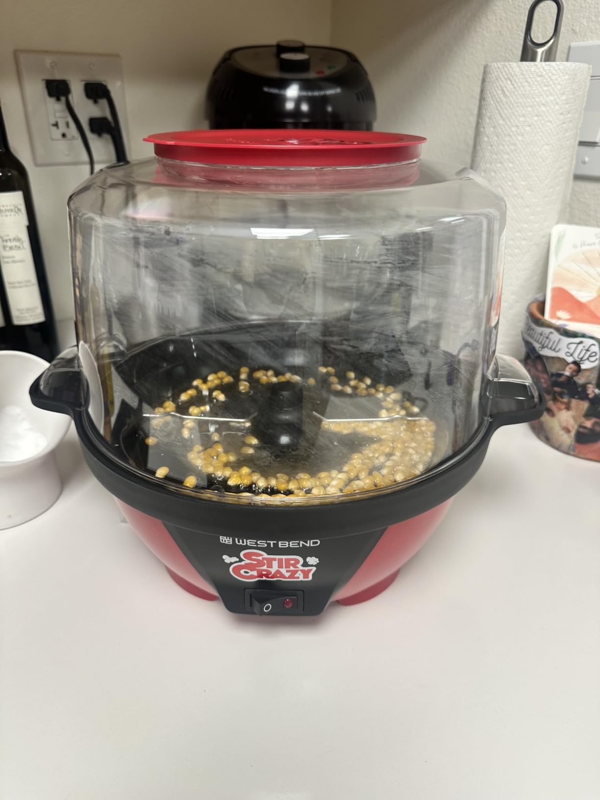 West Bend Stir Crazy Hot Oil Popcorn Popper, Popcorn Maker Machine with Large Serving Bowl Lid and Stirring Rod Perfect for Movie Night Snack Time or Parties, 6-Quart, Red customer photo 2