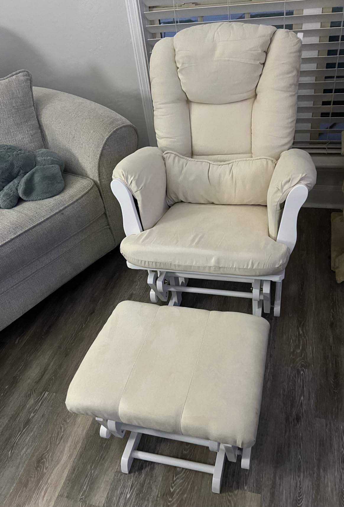 Storkcraft Tuscany Glider & Ottoman and Lumbar Pillow - GREENGUARD Gold Certified, Solid Wood Base customer photo 2