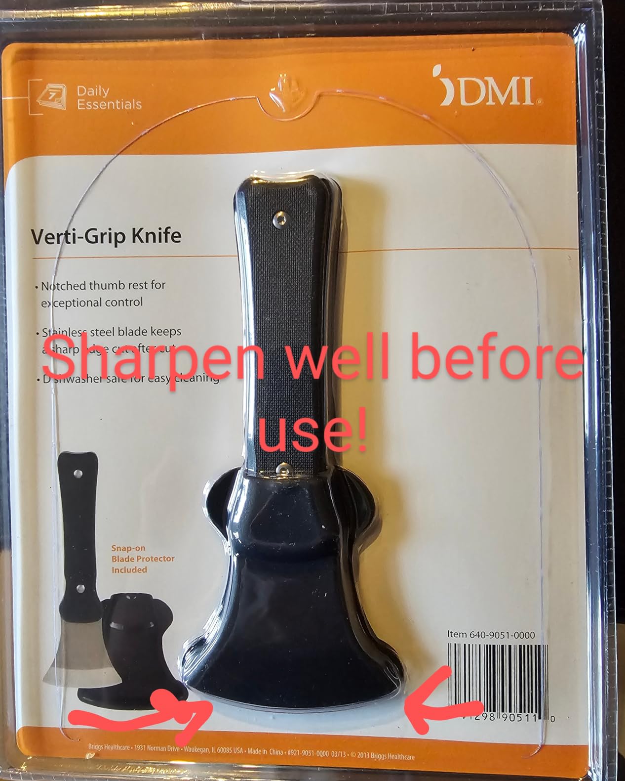 DMI Steak Knife, Rocker, Curved, Verti Grip Kitchen and Dinner Steak Knife for Ease of Chopping or Limited Hand Strength, Dishwasher Safe, Stainless Steel Blade customer photo 1