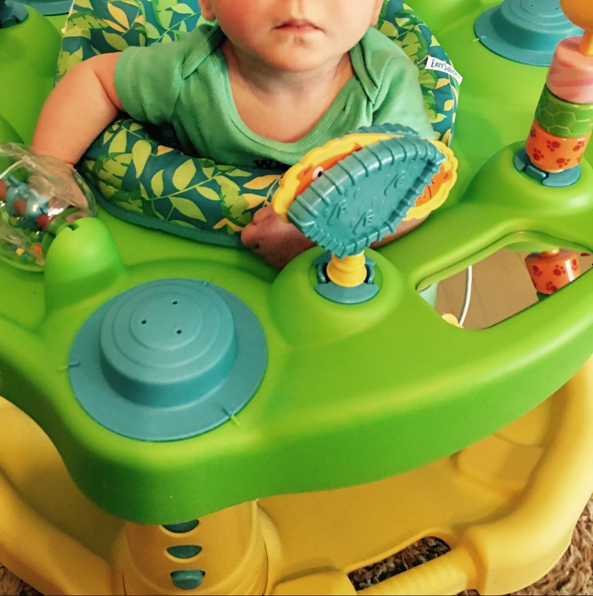 Evenflo Exersaucer Bouncing Activity Saucer, Sweet Tea Party | 3 Height Modes up to 30 in., Ages 4-12 Months, 7 Interactive Toys, 12+ Activities, Machine Washable Seat Pad customer photo 1