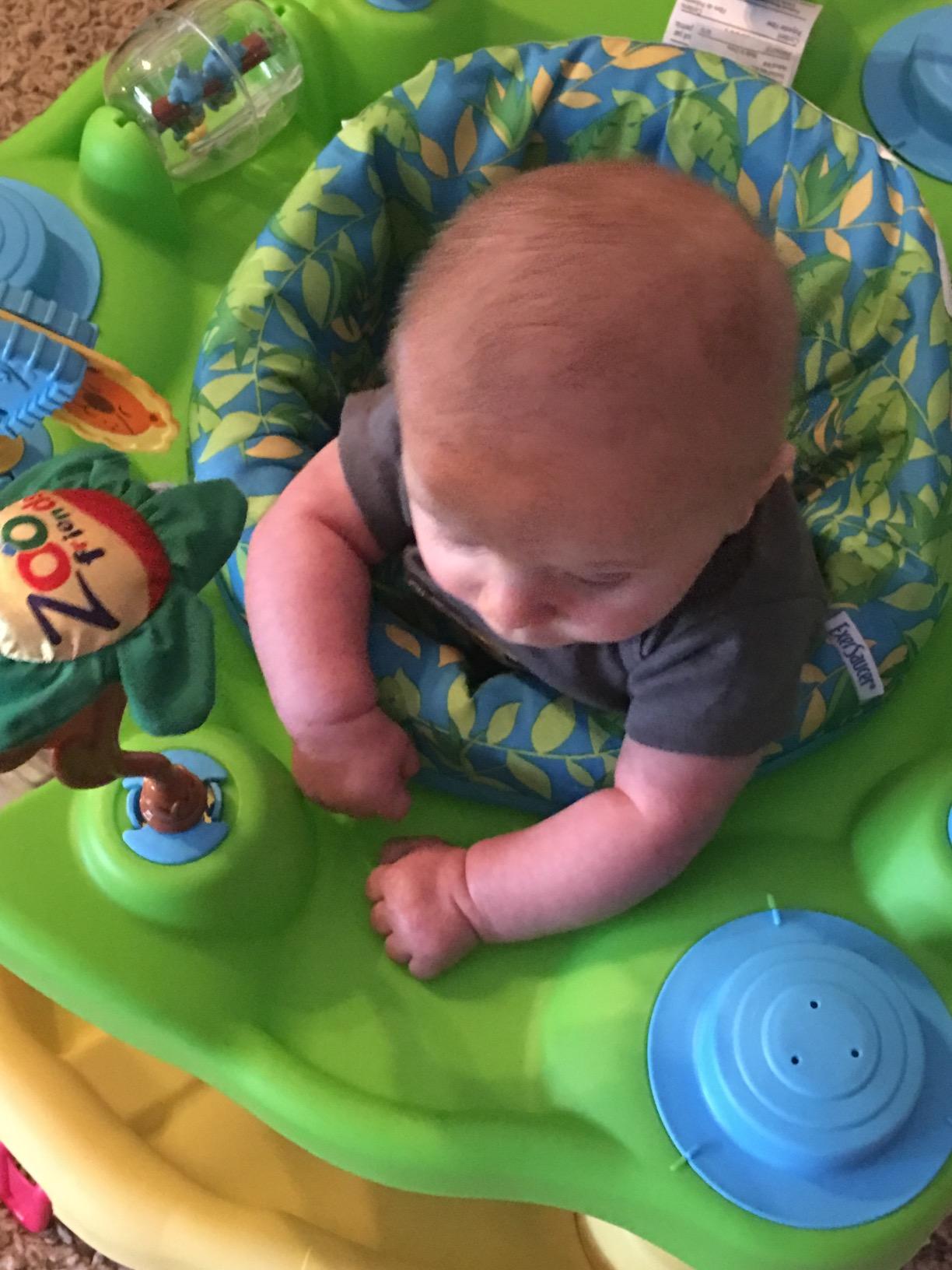 Evenflo Exersaucer Bouncing Activity Saucer, Sweet Tea Party | 3 Height Modes up to 30 in., Ages 4-12 Months, 7 Interactive Toys, 12+ Activities, Machine Washable Seat Pad customer photo 2