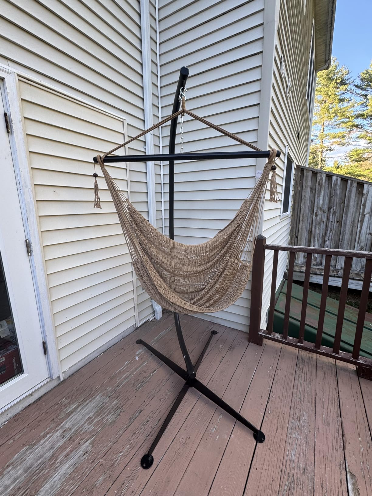 Sunnydaze Hanging Hammock Chair Swing for Reading - Hanging Hammock Swing for Indoor or Patio - 300lb Capacity - Caribbean XL - Tan customer photo 2