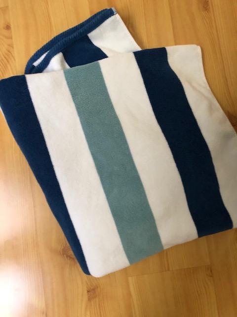 Laguna Beach Textile Co. Striped Cabana Beach Towel - Oversized, Plush 630 GSM Cotton - Ocean Blue and Almond Beige customer photo 2