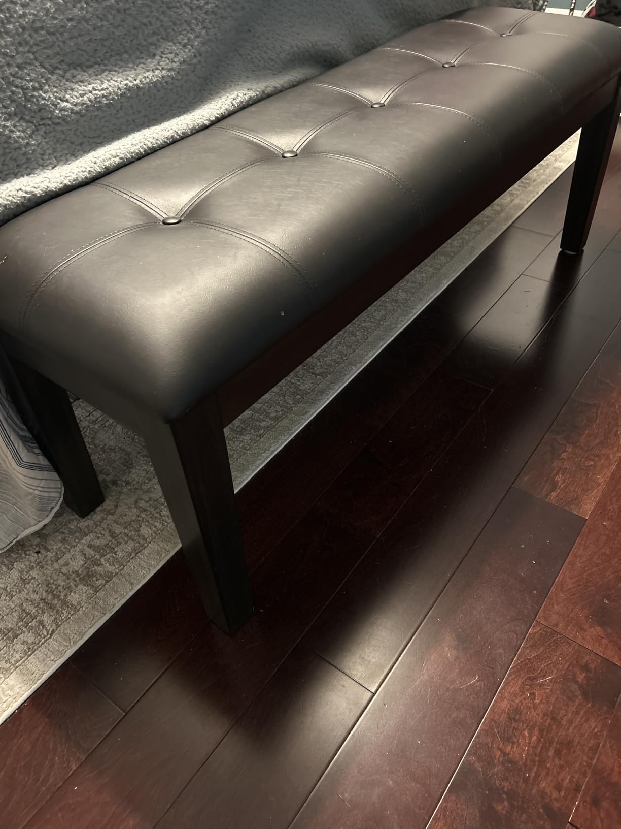 Signature Design by Ashley Haddigan 1-Piece Dining Bench, Faux Leather | Classic button tufted seat, Wood and engineered wood frame, 18.75 in seat height, 2-person capacity, Dark brown finish customer photo 2