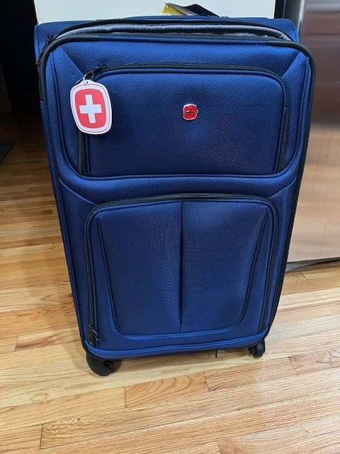 Sion Softside Expandable Spinner Luggage Durable Lightweight Travel Suitcase, Black, Checked-Large customer photo 1
