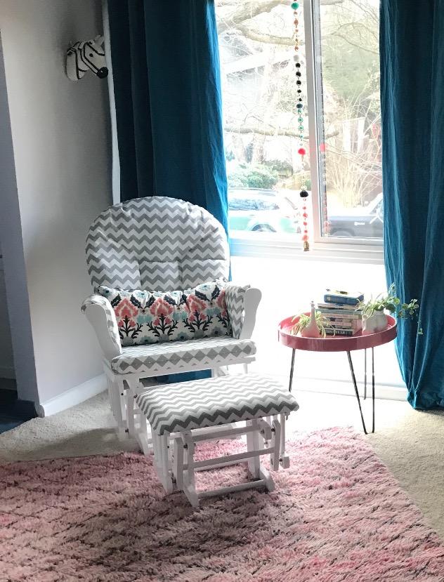 Windsor Glider and Ottoman, Polyester, Wood, Metal, White with Gray Cushion customer photo 2