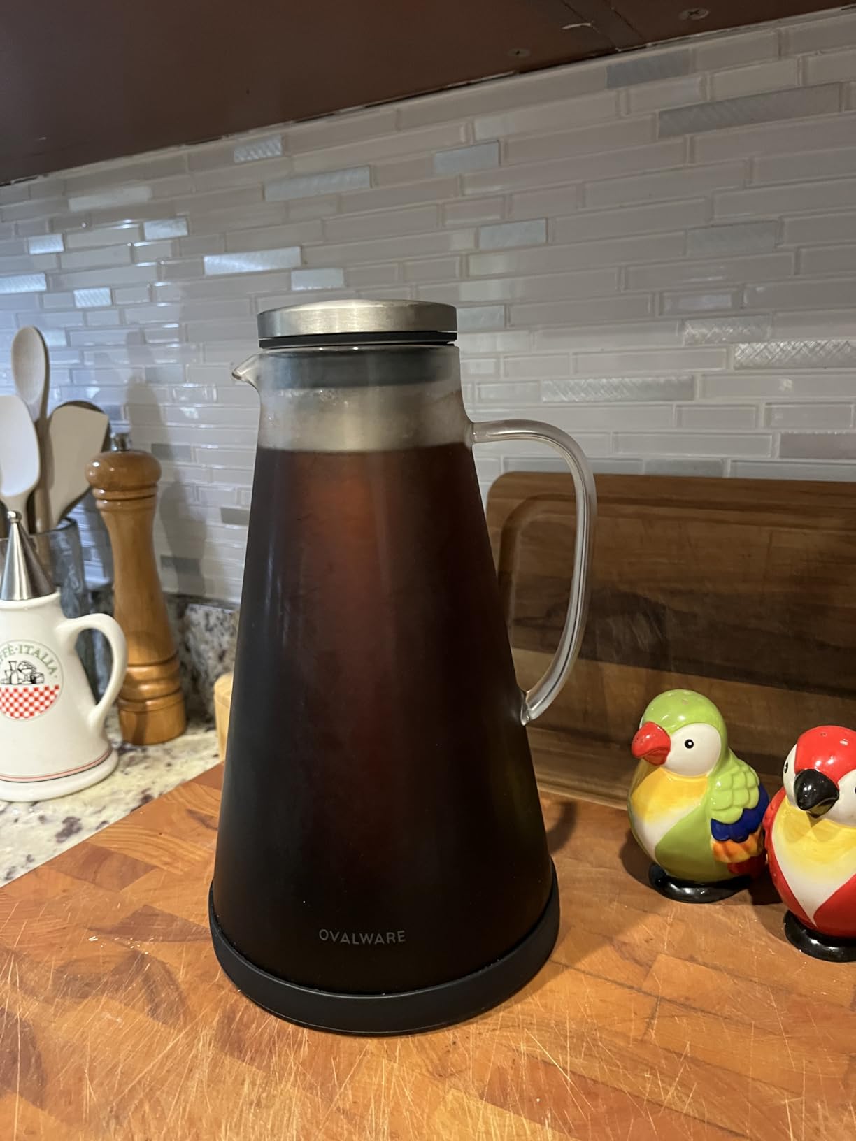 OVALWARE Airtight Cold Brew Iced Coffee Maker Pitcher and Tea Infuser with Spout - 1.0L / 34oz Ovalware RJ3 Brewing Glass Carafe with Removable Stainless Steel Filter customer photo 1