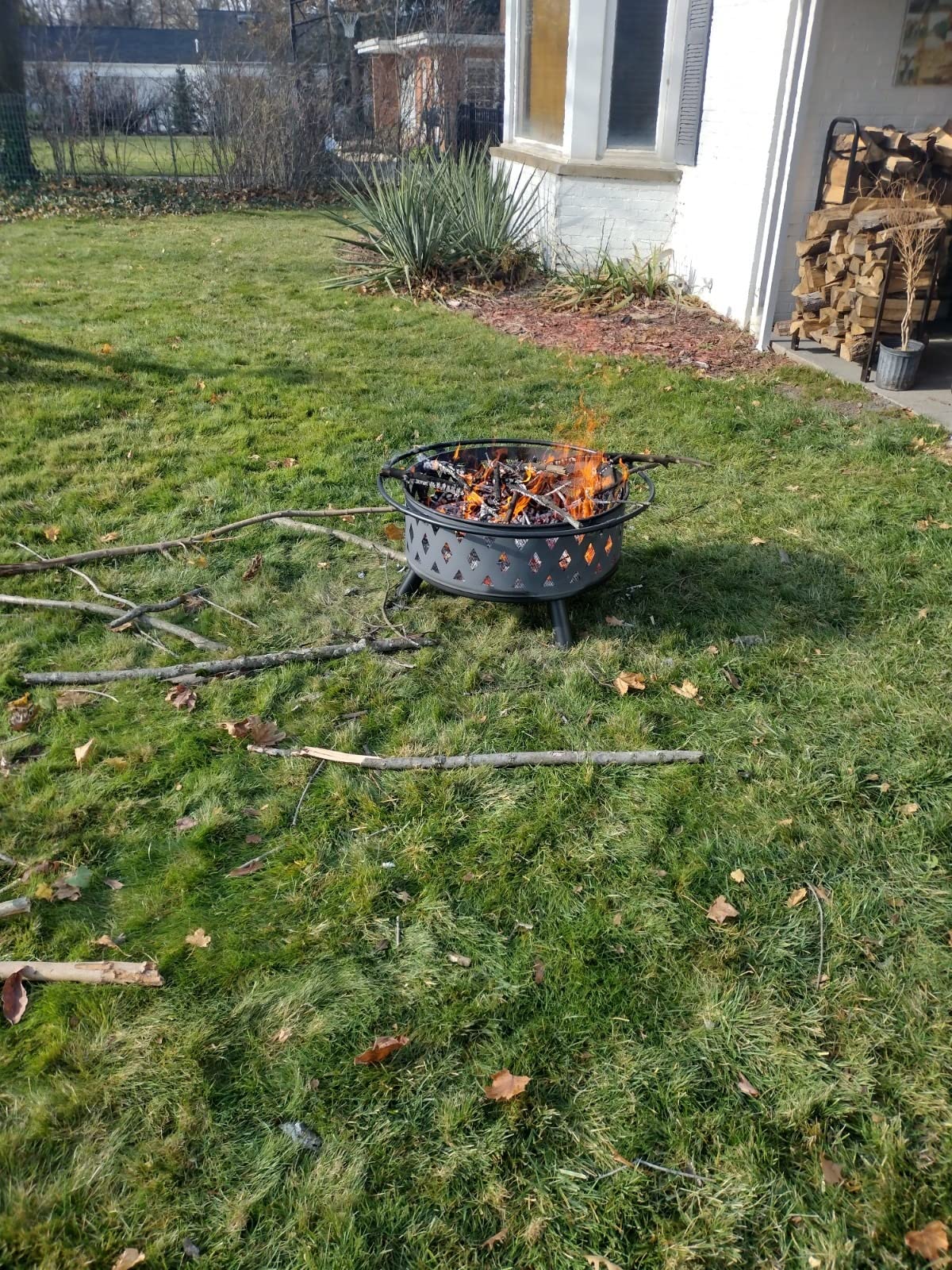 Fire Pit - 32-Inch Outdoor Wood Burning Firepit with Screen, Poker, and Cover - Outdoor Fire Pits for Backyard, Deck, or Patio by Pure Garden (Black) customer photo 2