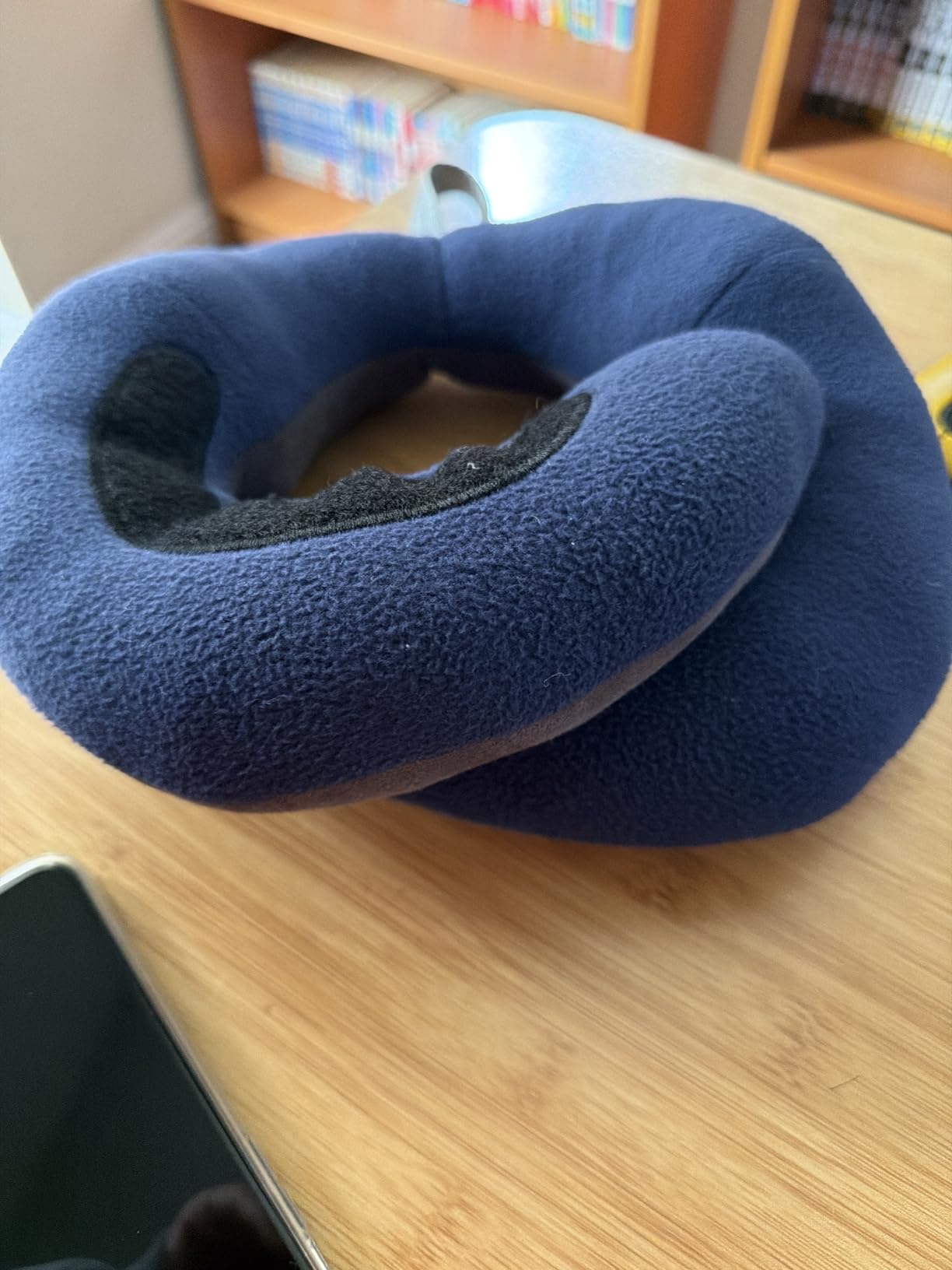 BCOZZY Travel Neck Pillow for Airplane - Patented Double Support for Head, Neck, and Chin. Best for Long Flights, Plane Sleeping, and Car Rides. Adjustable Size. Fully Washable. Carry Bag. Large, Navy customer photo 1