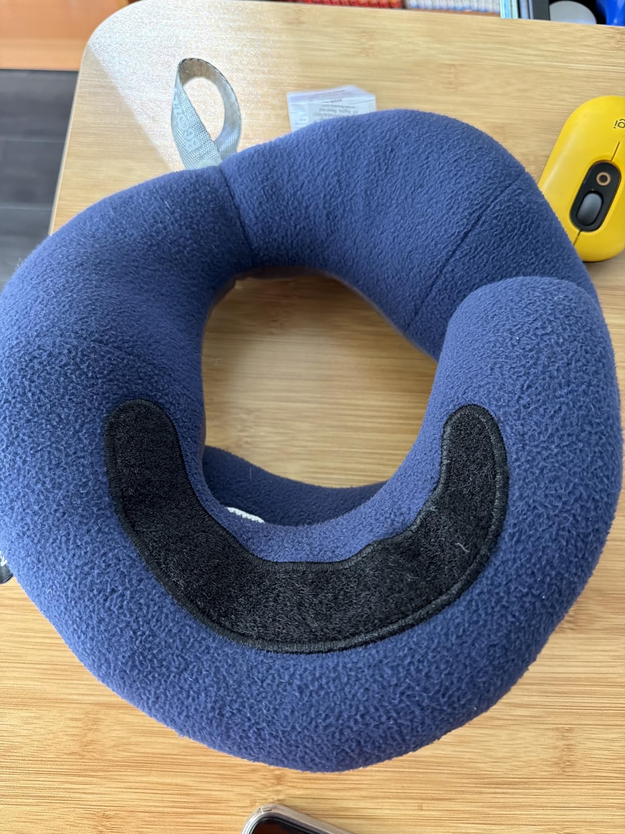 BCOZZY Travel Neck Pillow for Airplane - Patented Double Support for Head, Neck, and Chin. Best for Long Flights, Plane Sleeping, and Car Rides. Adjustable Size. Fully Washable. Carry Bag. Large, Navy customer photo 2
