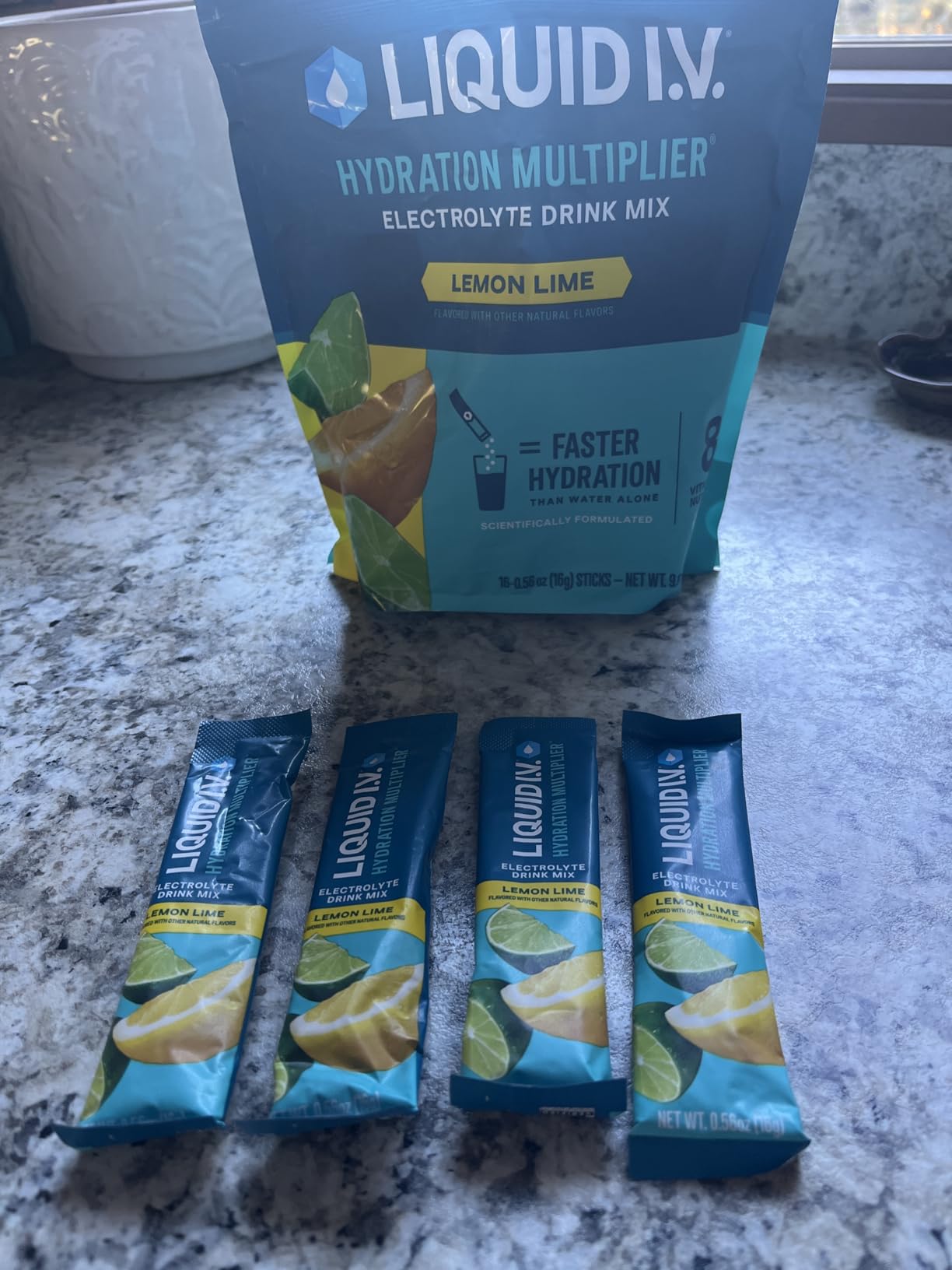 Liquid I.V. Hydration Electrolytes, Lemon Lime, 16 Count - Scientifically Formulated, Clinically Proven Hydration, No Artificial Sweeteners, Non-GMO, Vegan, Powder Drink Mix customer photo 1