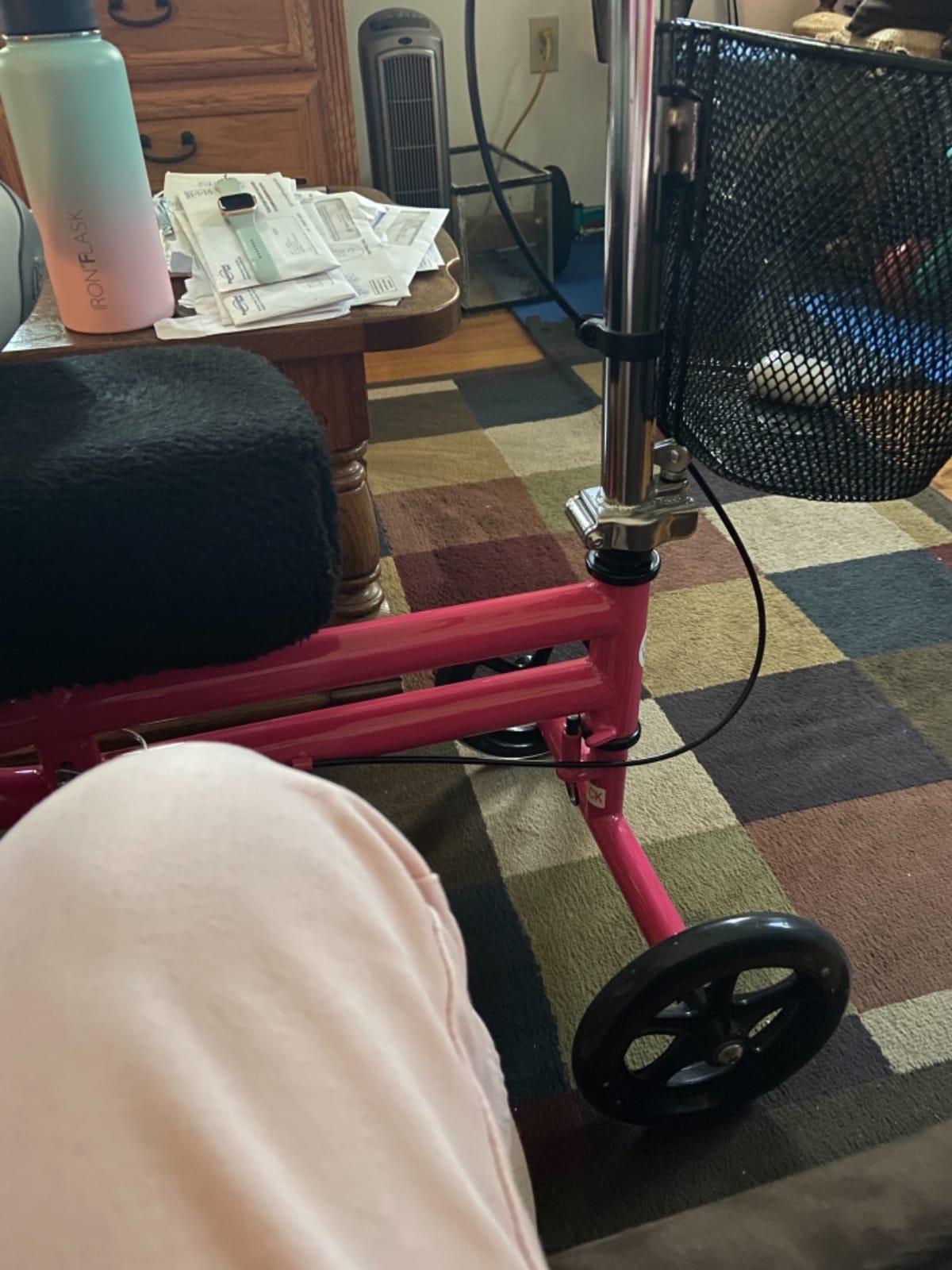 KneeRover Steerable Knee Scooter - Foldable Knee Walker with Basket for Adults, Adjustable Handlebar and Comfortable Knee Pad (Hot Pink) customer photo 1