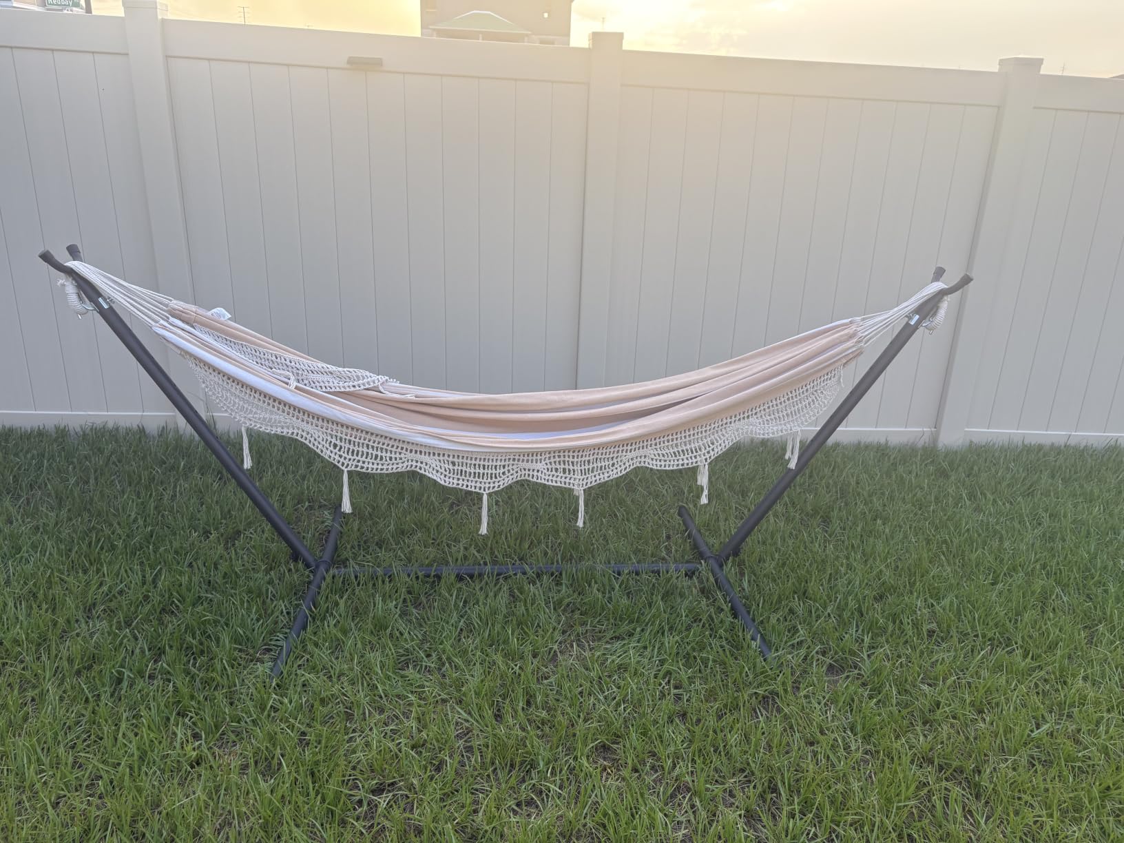 Amazon Basics Double Portable Hammock with Space Saving Steel Stand and Carrying Case, 2 Person, 470lb Capacity, Multi Color, 118