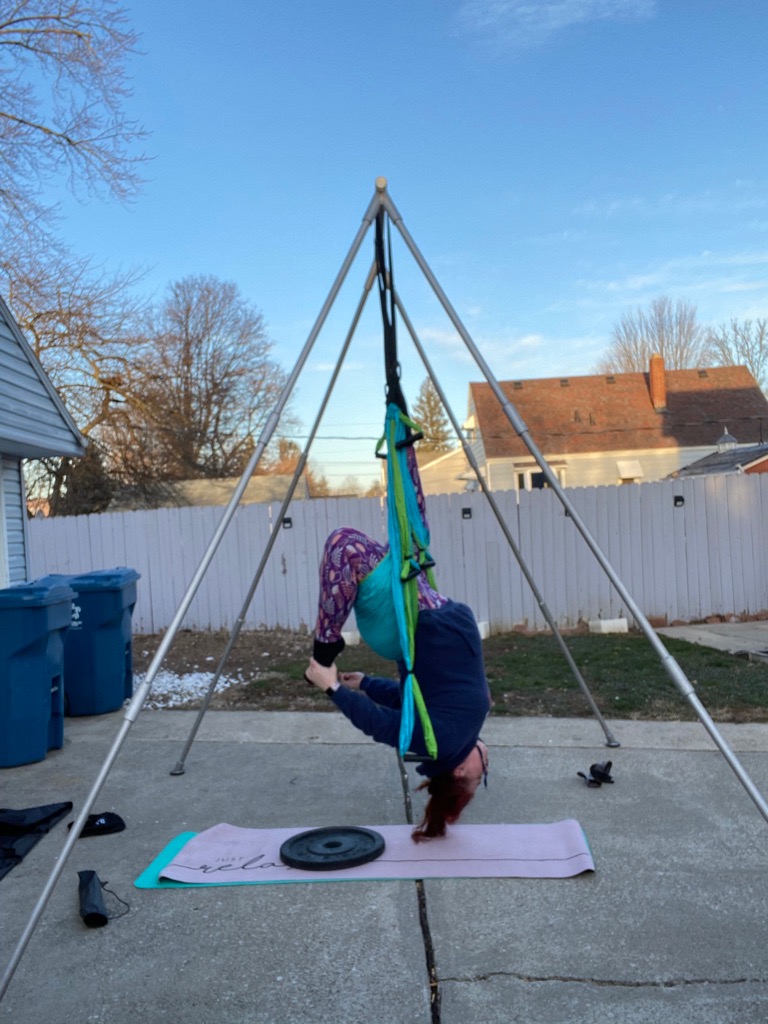 Yoga Trapeze Versatile Fitness Yoga Stand for Home & Outdoor | Easy 5-Min Setup | Supports Yoga Aerial Silks, Swings, Hammocks, Olympic Rings | Stable Solid Aluminum Supports Max 600lbs customer photo 1