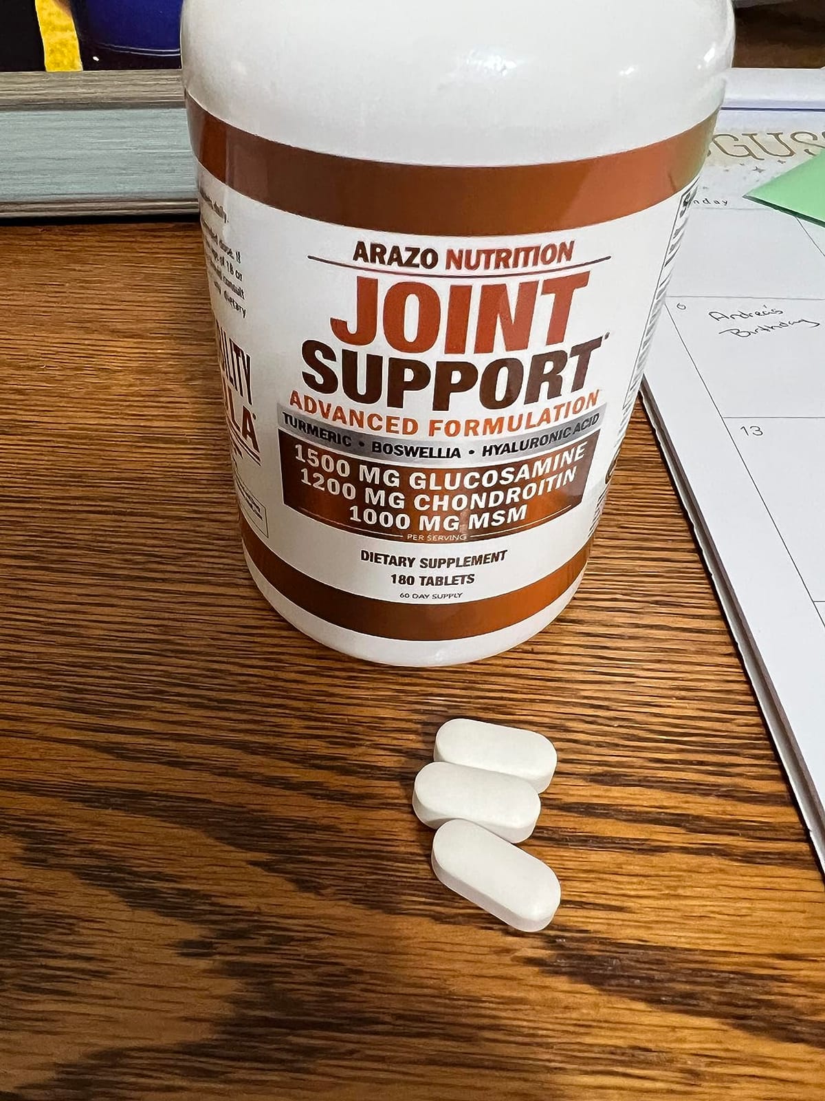 Arazo Nutrition Glucosamine Chondroitin Turmeric MSM Boswellia Joint Support Supplement for Relief for Bones, Back, Knees, Hands (180 Tablets) customer photo 2