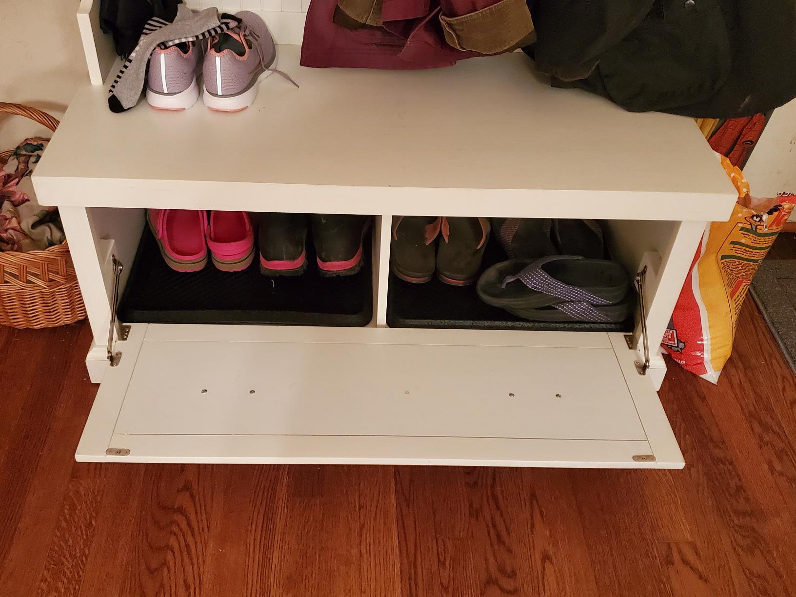 Crosley Furniture Seaside Hall Tree, Shoe Rack Bench | Shoe Rack Bench and Hooks for Hanging, Mudroom and Entryway Storage, Distressed White customer photo 2