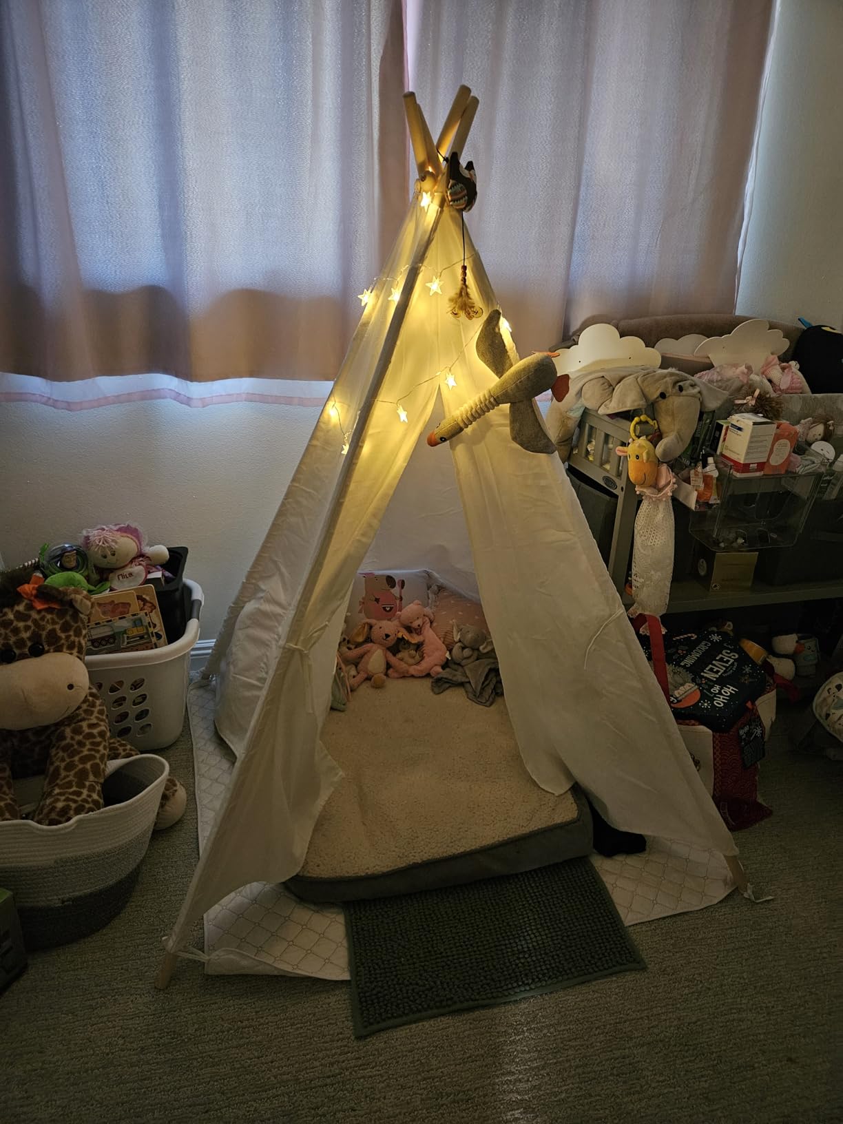 Little Dove Teepee Tent for Kids with Star Lights, Mat & Campfire Toy, Premium Cotton Canvas Kids Play Tent with Wooden Poles, Foldable Indoor Outdoor Playhouse with Carry Bag, Gift for Boys customer photo 1