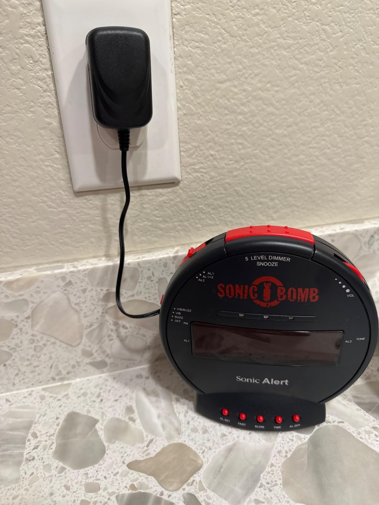 Sonic Alert Sonic Bomb Dual Alarm Clock with Bed Shaker, Red Vibrating Alarm Clock Heavy Sleepers, Battery Backup customer photo 2