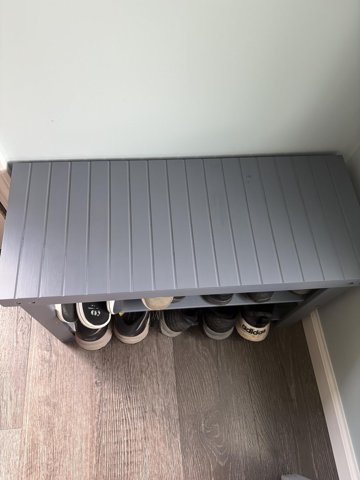 SONGMICS Shoe Rack Bench, 3-Tier Bamboo Entryway Bench, 27.6 Inches Width customer photo 2