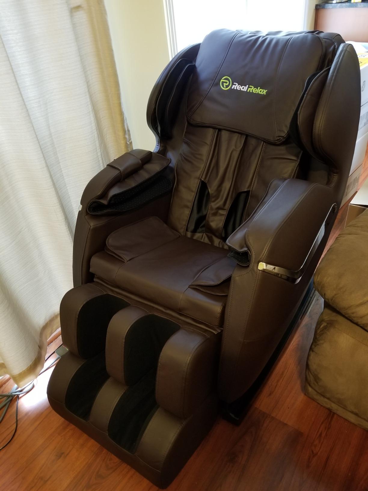 Real Relax Full Body Massage Chair of Dual-core S Track, Shiatsu Massage Recliner of Zero Gravity with APP and LCD Control, Bluetooth, Home or Office Use, Brown customer photo 1