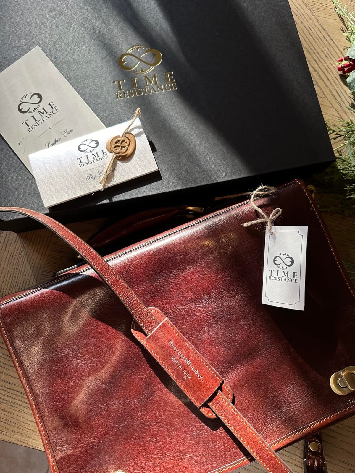 Time Resistance Leather Briefcase for Men - Italian Full Grain Leather Laptop Bag - Messenger Bag - Gift Box Included customer photo 2