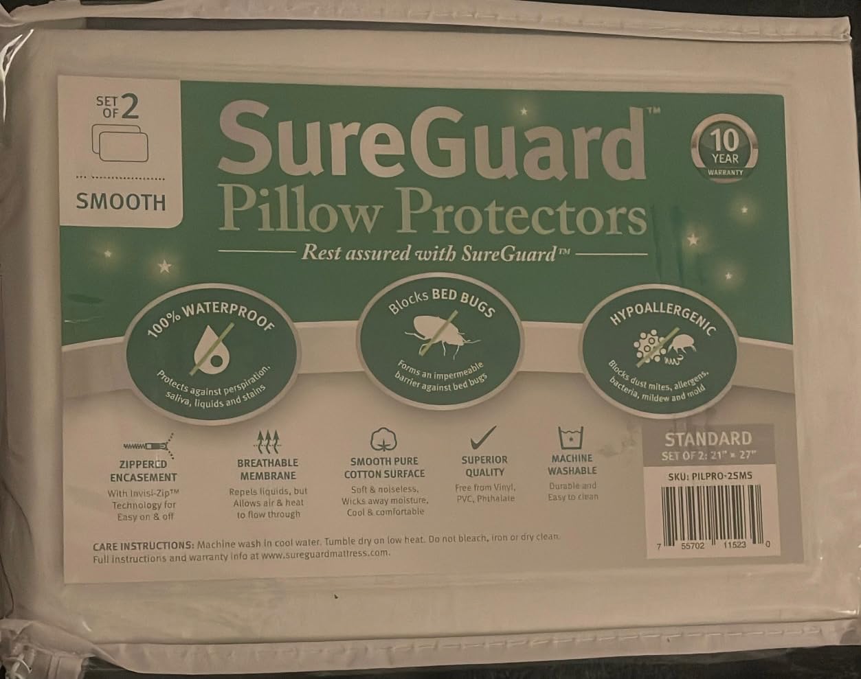 Set of 2 Standard Size SureGuard Pillow Protectors - 100% Waterproof, Bed Bug Proof, Hypoallergenic customer photo 1