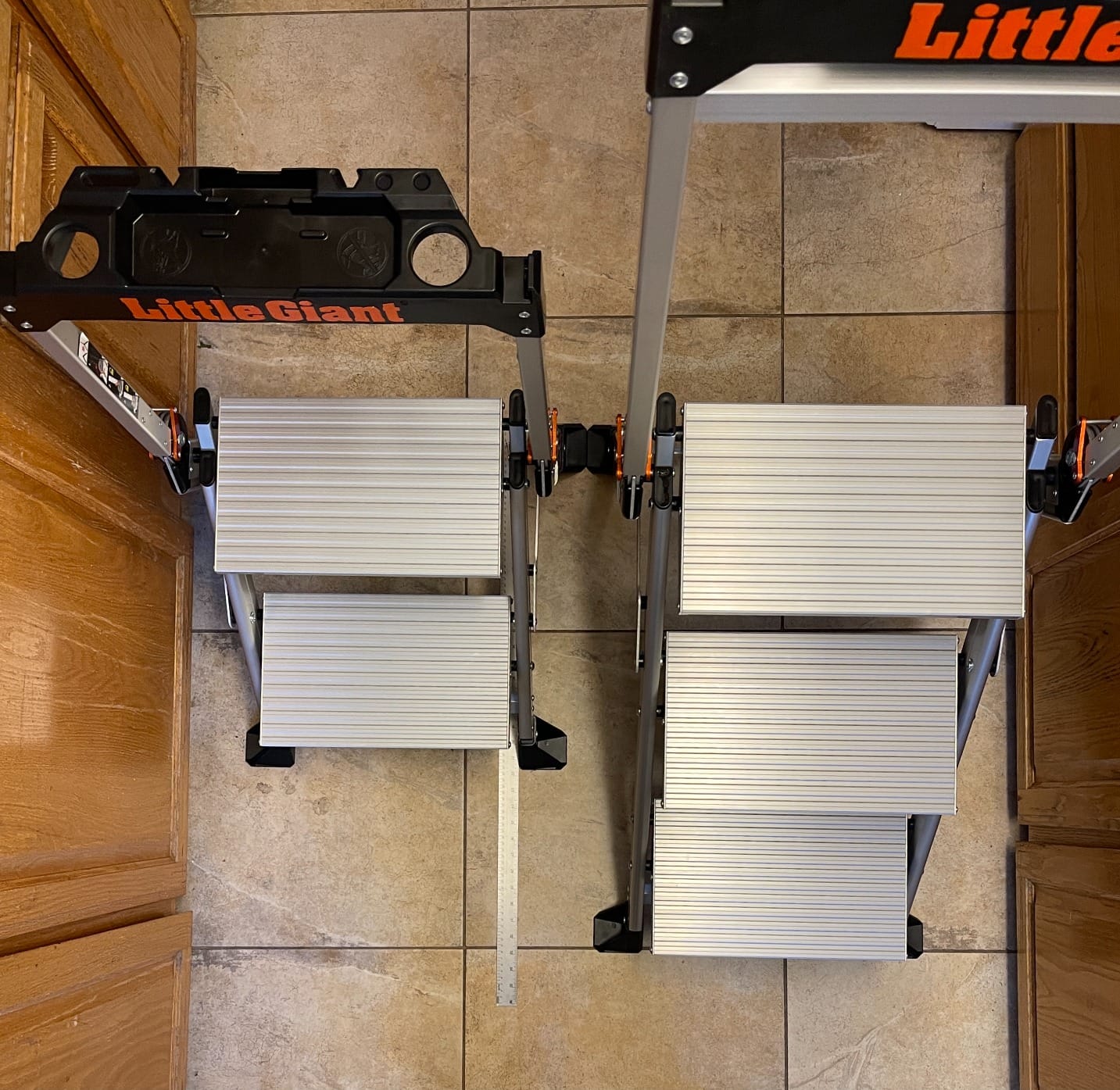 Little Giant Jumbo Step 3-Step Foldable 2.2 ft Aluminum Stool, 11903 | Foldable Aluminum Step Stool, Extra-Wide Stair-Like Treads, Rotating Handrail, Tool Tray, 375 lbs. Weight Capacity customer photo 2