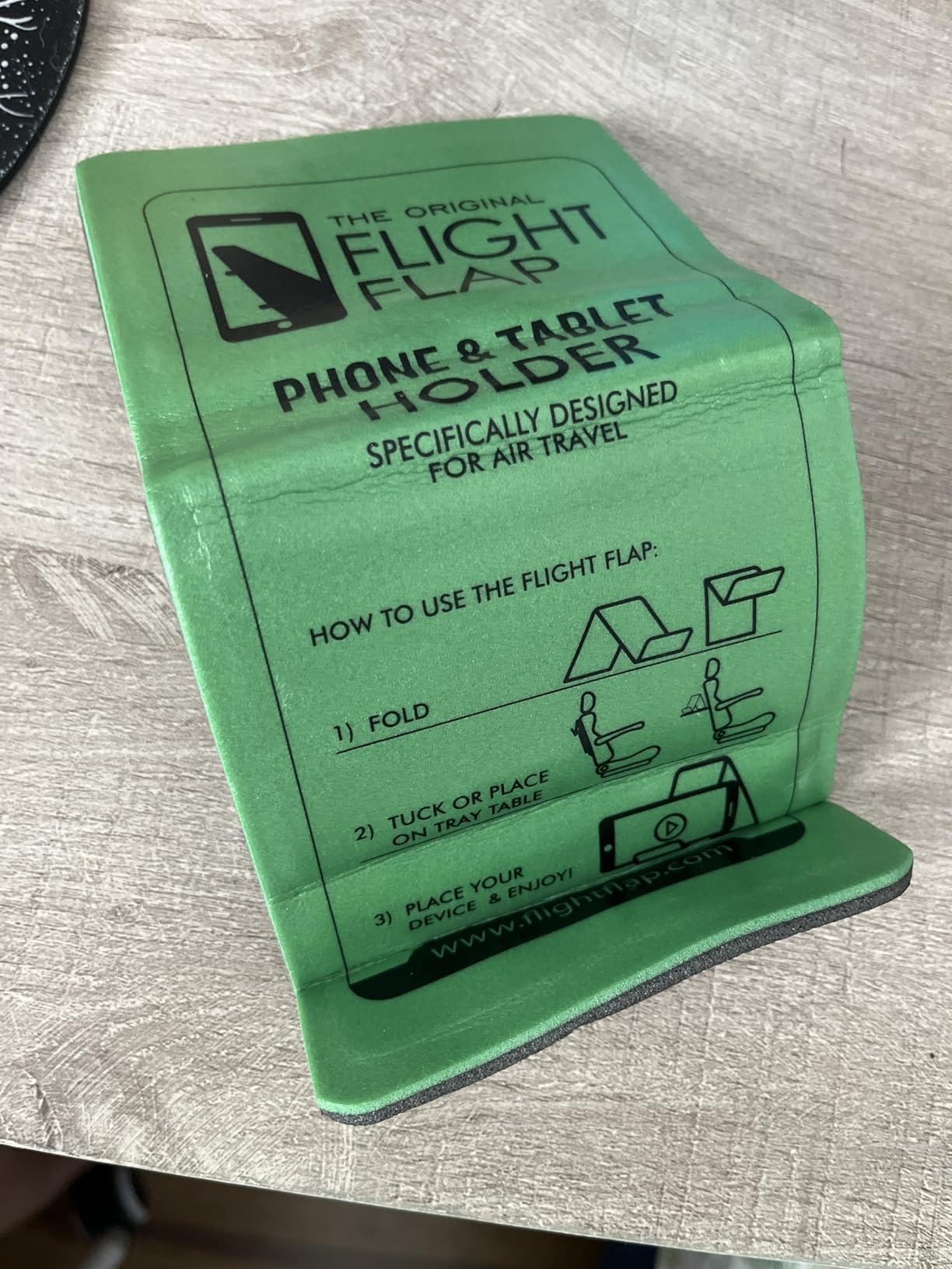 Flight Flap - Foldable Airplane Phone Holder, Travel Phone Stand, Green | Use this flexible phone stand on a desk, bed, treadmill, office, kitchen counter, car headrest, or airplane seat back customer photo 2