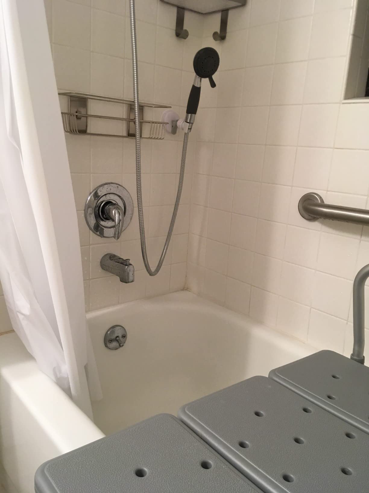 YOO.MEE ADA Handheld Shower, Fits Elderly and People Disabled in Action | Big-button Turning, Silicone Grip, Pause Setting, for Parkinson, Arthritis, 79 Inch Stainless Steel Hose Included, Chrome customer photo 1
