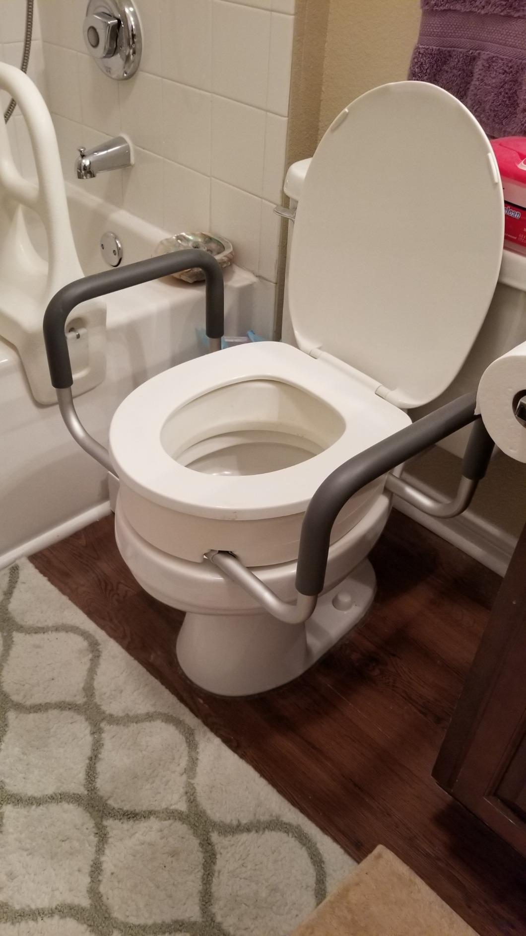 Vive Raised Toilet Seat Riser for Seniors (with Handles) - Handicap Rail | Grab Bar Seat for Over Toilet - Elevated Safety for Elderly, Disabled, Medical - Elongated customer photo 1